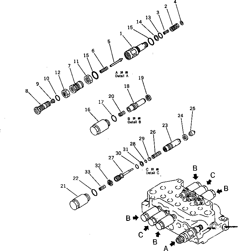 Схема запчастей Komatsu PW60S-3 - УПРАВЛЯЮЩ. КЛАПАН¤ ЛЕВ. (/) УПРАВЛ-Е РАБОЧИМ ОБОРУДОВАНИЕМ