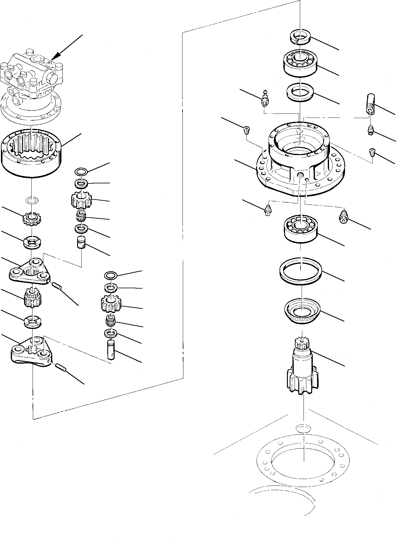 Схема запчастей Komatsu PW75-1 - МЕХАНИЗМ ПОВОРОТА (/) ПОВОРОТН. КРУГ И КОНЕЧНАЯ ПЕРЕДАЧА
