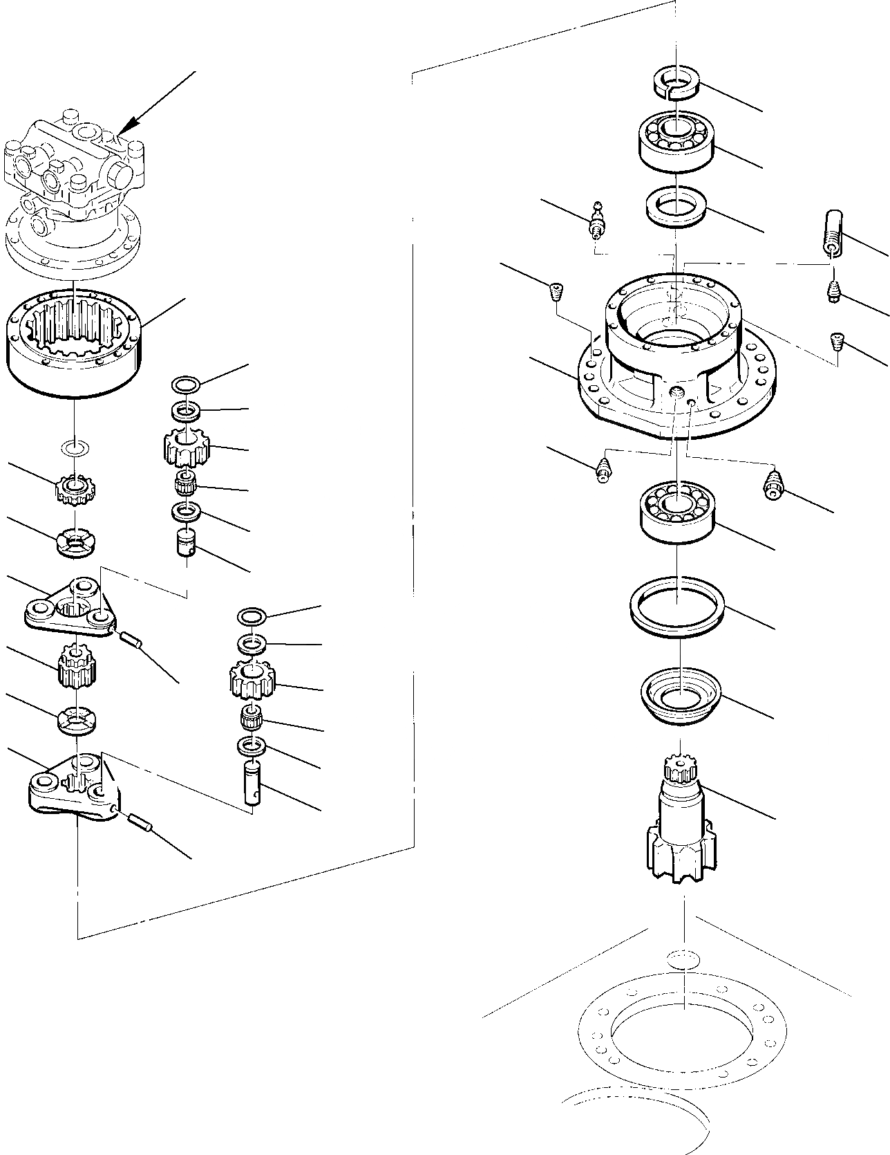 Схема запчастей Komatsu PW75R-2 - МЕХАНИЗМ ПОВОРОТА (/) ПОВОРОТН. КРУГ И КОНЕЧНАЯ ПЕРЕДАЧА