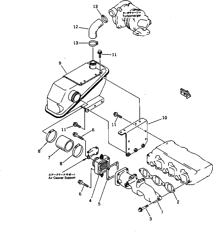 Схема запчастей Komatsu S3D84-2J - ТРУБОПРОВОД ВПУСКА ВОЗДУХА И СОЕДИН-Е ГОЛОВКА ЦИЛИНДРОВ
