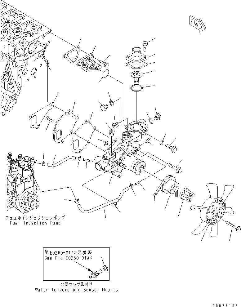 Схема запчастей Komatsu S3D84-5X-AB - ВОДЯНАЯ ПОМПА И ВЕНТИЛЯТОР ОХЛАЖДЕНИЯ ДВИГАТЕЛЬ