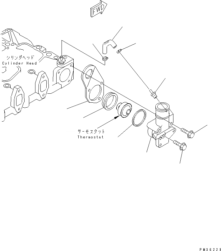 Схема запчастей Komatsu S4D102E-1E-A - ТЕРМОСТАТ И ПОДЪЕМ ПЕРЕДН. ПОДВЕСН. КРОНШТЕЙН(№-) ДВИГАТЕЛЬ