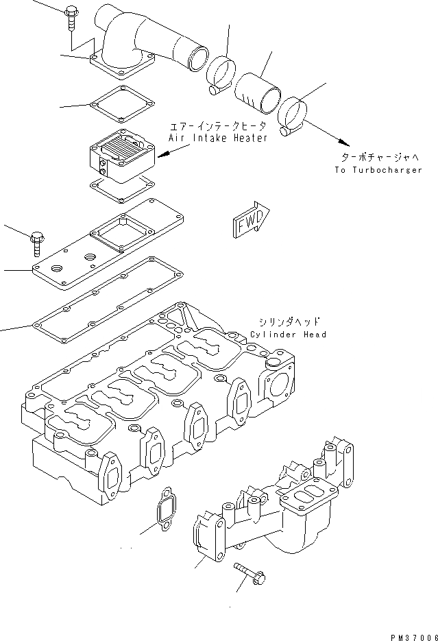 Схема запчастей Komatsu S4D102E-1Z-TN - ВЫПУСКНОЙ КОЛЛЕКТОР И СОЕДИН-Я ВОЗД. ТРУБОК(№-) ДВИГАТЕЛЬ