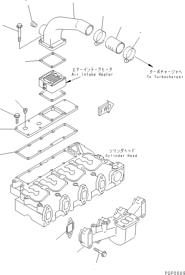 Схема запчастей Komatsu S4D102E-1AA - ВЫПУСКНОЙ КОЛЛЕКТОР И ВОЗД. СОЕДИН-Е(№7-) ДВИГАТЕЛЬ
