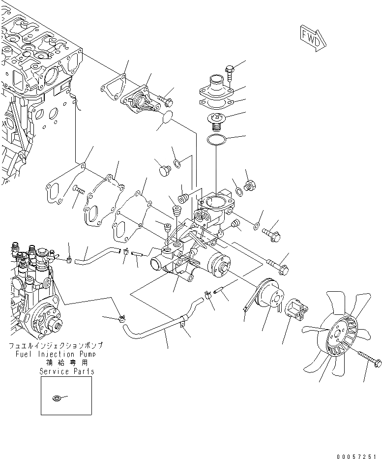 Схема запчастей Komatsu S4D84E-5P-BA - ВОДЯНАЯ ПОМПА И ВЕНТИЛЯТОР ОХЛАЖДЕНИЯ ДВИГАТЕЛЬ