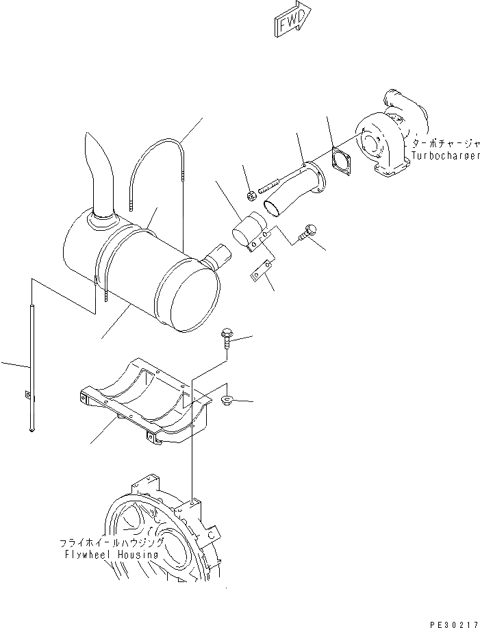 Схема запчастей Komatsu S4D95L-1K - ГЛУШИТЕЛЬ(№88-) ДВИГАТЕЛЬ