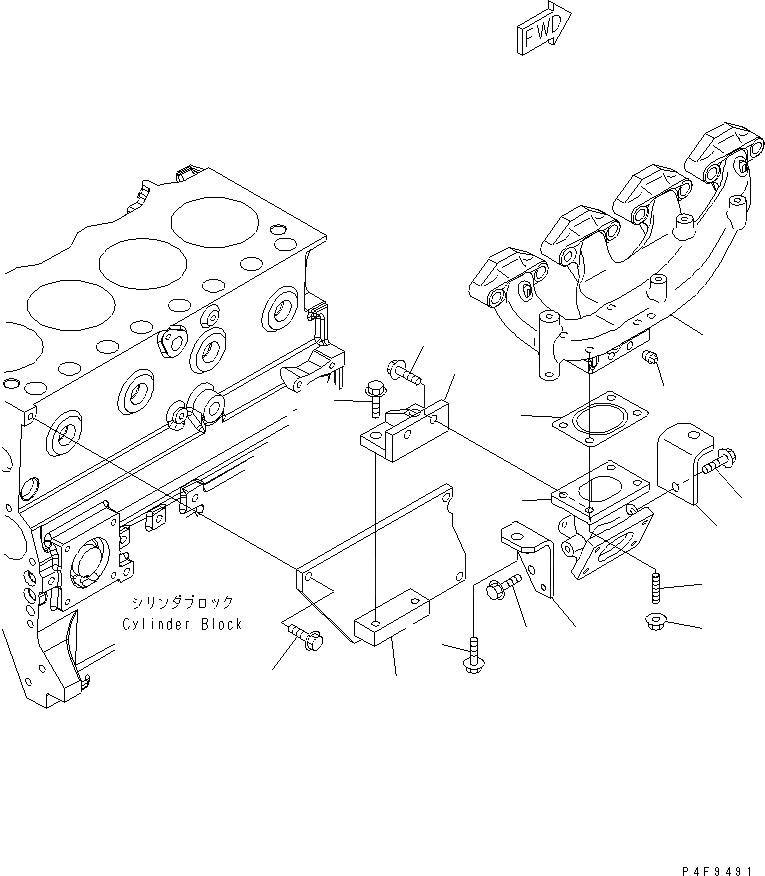 Схема запчастей Komatsu S4D95LE-3-CX - ВЫПУСКНОЙ КОЛЛЕКТОР ДВИГАТЕЛЬ