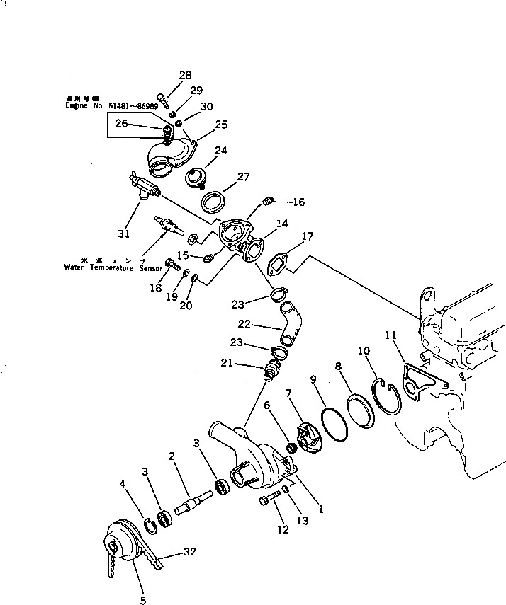 Схема запчастей Komatsu S6D105-B-1A-SS - ВОДЯНАЯ ПОМПА И КРЕПЛЕНИЕ СИСТЕМА ОХЛАЖДЕНИЯ
