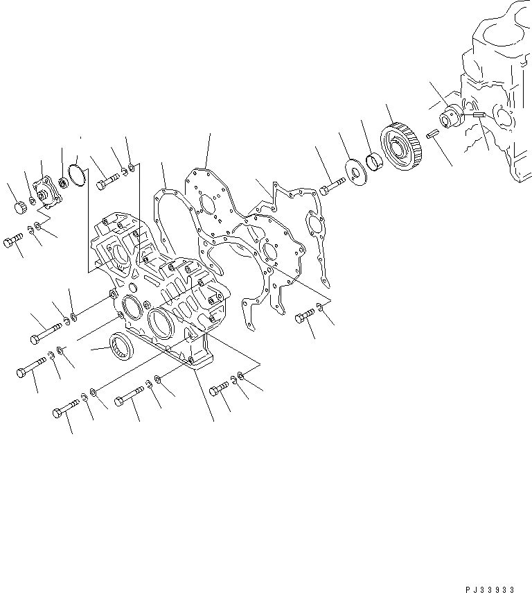 Схема запчастей Komatsu S6D105-1Z - ПЕРЕДН. КРЫШКАAND ПРИВОД БЛОК ЦИЛИНДРОВ