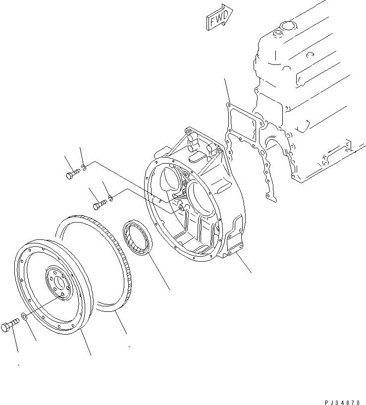 Схема запчастей Komatsu S6D105-1ZZ - МАХОВИК И КАРТЕР МАХОВИКА БЛОК ЦИЛИНДРОВ