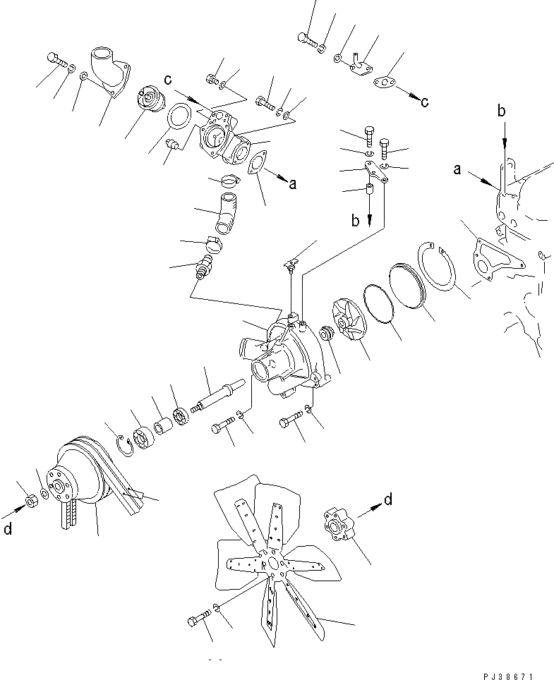 Схема запчастей Komatsu S6D105-1PP - ВОДЯНАЯ ПОМПА И ВЕНТИЛЯТОР ОХЛАЖДЕНИЯ СИСТЕМА ОХЛАЖДЕНИЯ