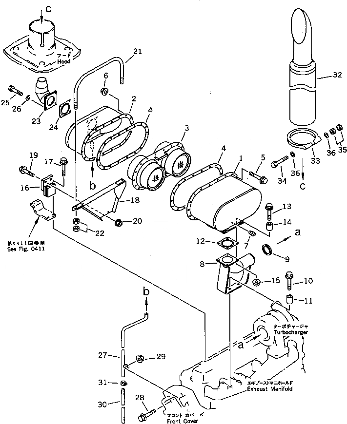 Схема запчастей Komatsu S6D105-1AH - ГЛУШИТЕЛЬ И КРЕПЛЕНИЕ (ТУННЕЛЬН. СПЕЦ-Я. С КЕРАМИЧ. ГЛУШИТЕЛЬ)(№978-) ГОЛОВКА ЦИЛИНДРОВ