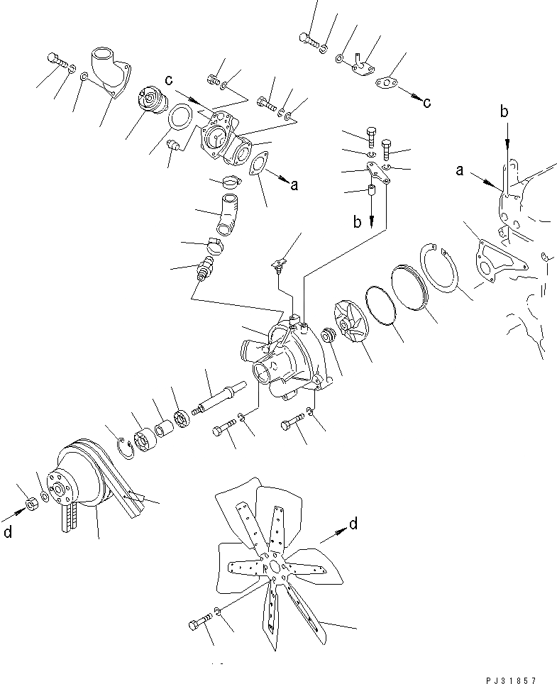 Схема запчастей Komatsu S6D105-1NN - ВОДЯНАЯ ПОМПА И ВЕНТИЛЯТОР ОХЛАЖДЕНИЯ СИСТЕМА ОХЛАЖДЕНИЯ