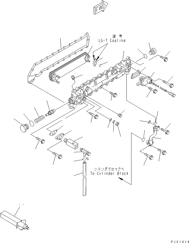 Схема запчастей Komatsu S6D105-1SS - СИСТЕМА СМАЗКИ МАСЛООХЛАДИТЕЛЬ (С ОБОГРЕВАТЕЛЕМ БЛОКА)(№7-) СИСТЕМА СМАЗКИ МАСЛ. СИСТЕМА