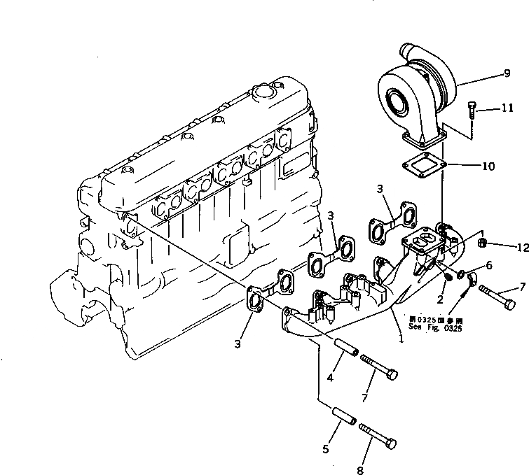 Схема запчастей Komatsu S6D105-1V - ВЫПУСКНОЙ КОЛЛЕКТОР И ТУРБОНАГНЕТАТЕЛЬ ГОЛОВКА ЦИЛИНДРОВ