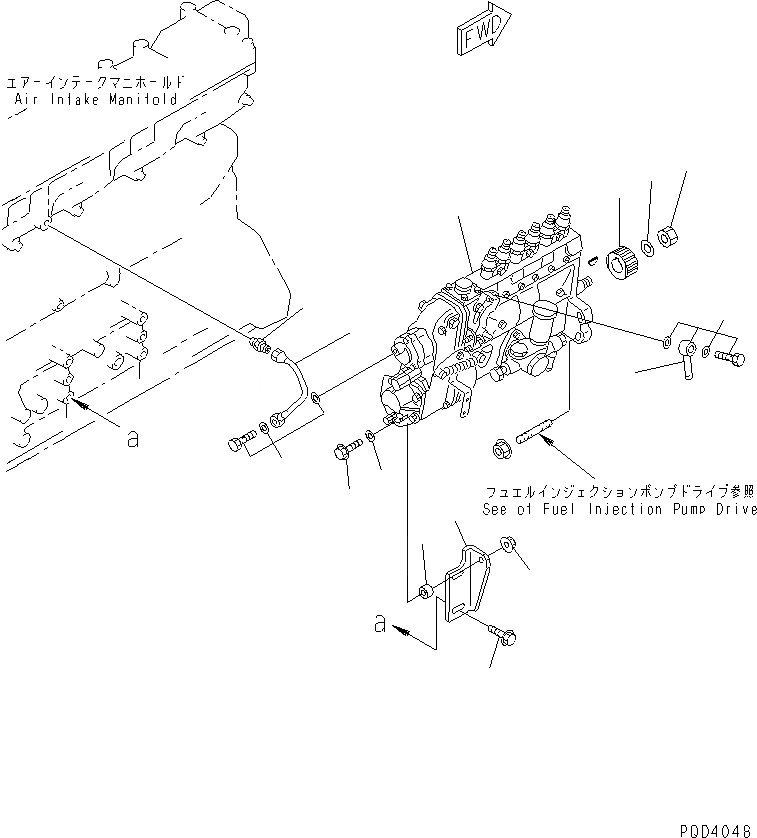 Схема запчастей Komatsu S6D108E-2A-N6 - КРЕПЛЕНИЕ ТОПЛ. НАСОСА(№-) ДВИГАТЕЛЬ