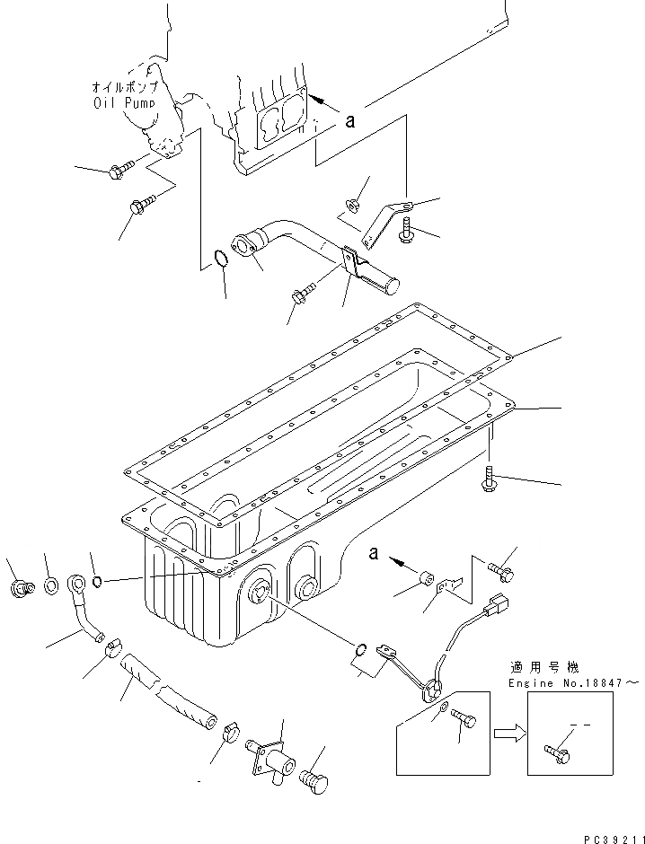 Схема запчастей Komatsu S6D108-1E-6T - МАСЛЯНЫЙ ПОДДОН И ВСАСЫВАЮЩИЙ ПАТРУБОК(№-) ДВИГАТЕЛЬ