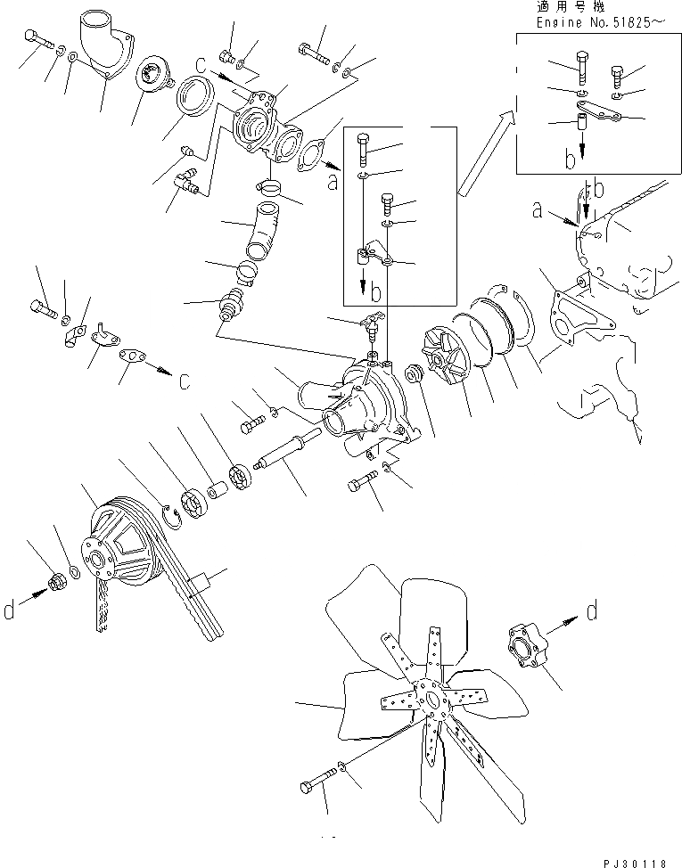 Схема запчастей Komatsu S6D110-1A - ВОДЯНАЯ ПОМПА И ВЕНТИЛЯТОР ОХЛАЖДЕНИЯ СИСТЕМА ОХЛАЖДЕНИЯ