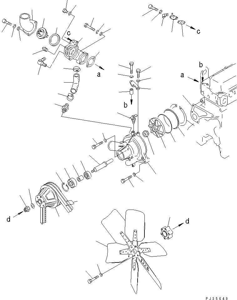 Схема запчастей Komatsu S6D110-1B - ВОДЯНАЯ ПОМПА И ВЕНТИЛЯТОР ОХЛАЖДЕНИЯ (ДЛЯ A ГЕНЕРАТОР) СИСТЕМА ОХЛАЖДЕНИЯ