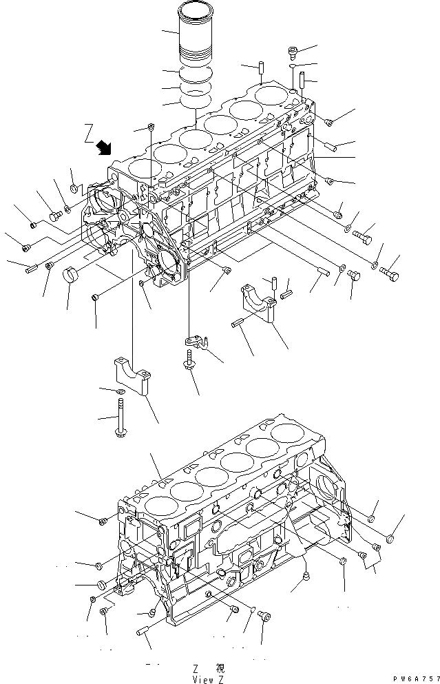 Схема запчастей Komatsu S6D125E-2G - БЛОК ЦИЛИНДРОВ(№79-) ДВИГАТЕЛЬ