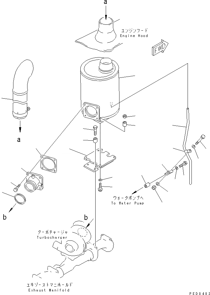 Схема запчастей Komatsu S6D125E-2H - ГЛУШИТЕЛЬ (BLACK ВЫХЛОПНАЯ ТРУБА¤ 8MM) (БЕЗ COVER)(№8-8) ДВИГАТЕЛЬ