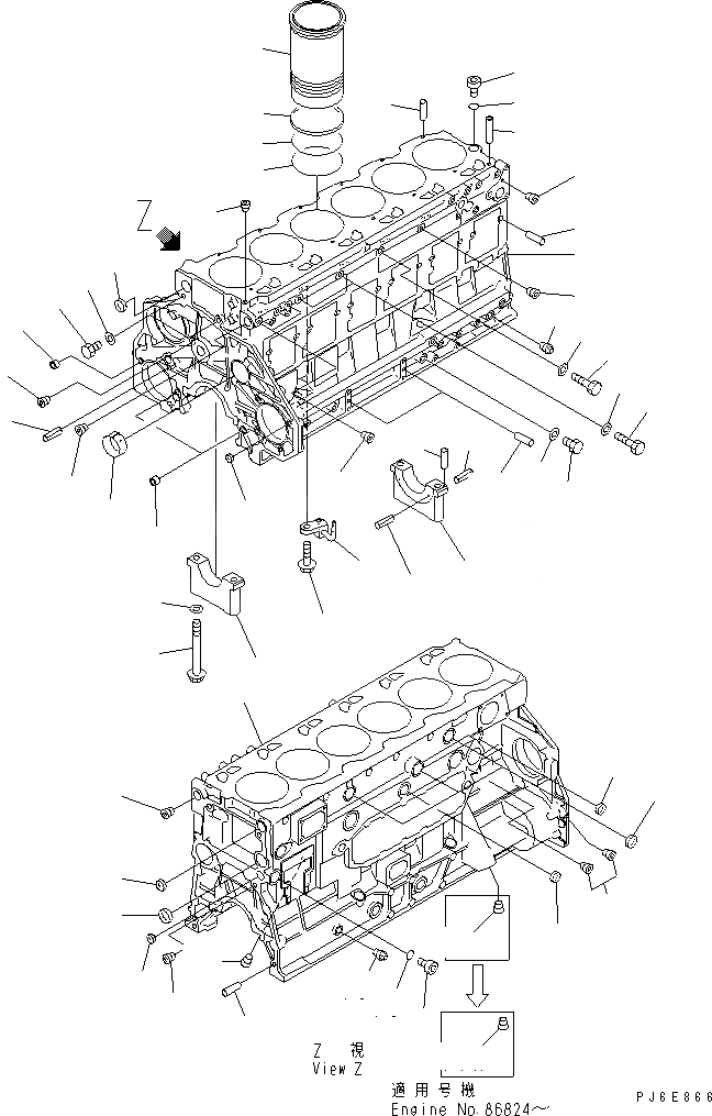 Схема запчастей Komatsu S6D125E-2L-6 - БЛОК ЦИЛИНДРОВ(№79-) ДВИГАТЕЛЬ