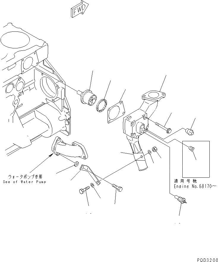 Схема запчастей Komatsu КРЫШКА ГОЛОВКИ - ТЕРМОСТАТ (С THERMO ДАТЧИК)(№-) ДВИГАТЕЛЬ
