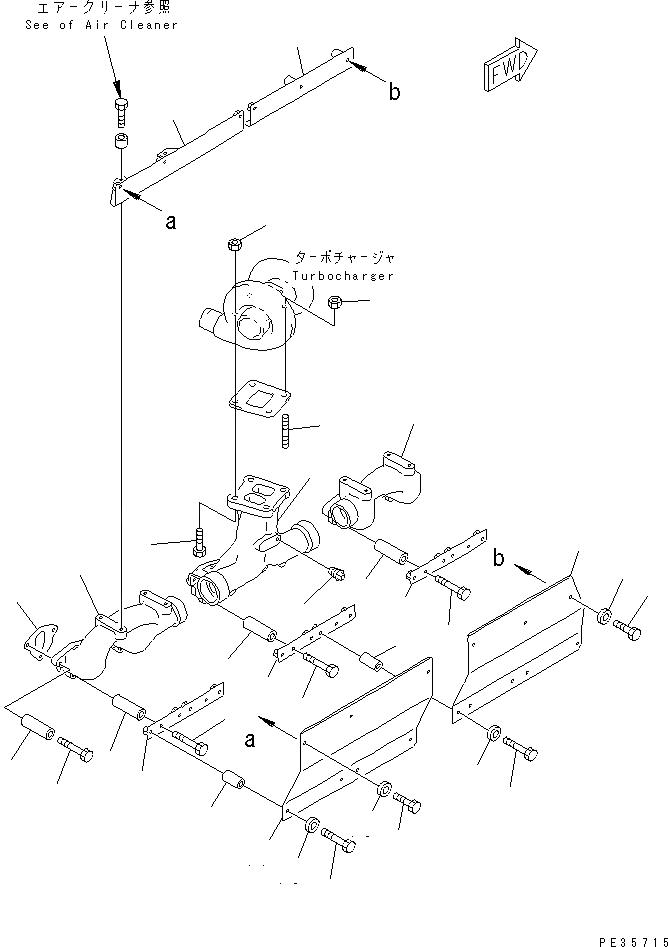 Схема запчастей Komatsu S6D125E-2H-6 - ВЫПУСКНОЙ КОЛЛЕКТОР (С COVER)(№788-) ДВИГАТЕЛЬ