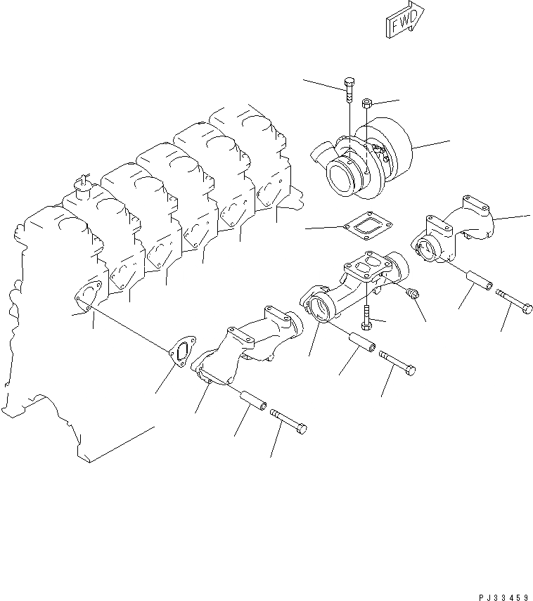 Схема запчастей Komatsu S6D125-1S-FA - ВЫПУСКНОЙ КОЛЛЕКТОР И ТУРБОНАГНЕТАТЕЛЬ(№89-) ДВИГАТЕЛЬ