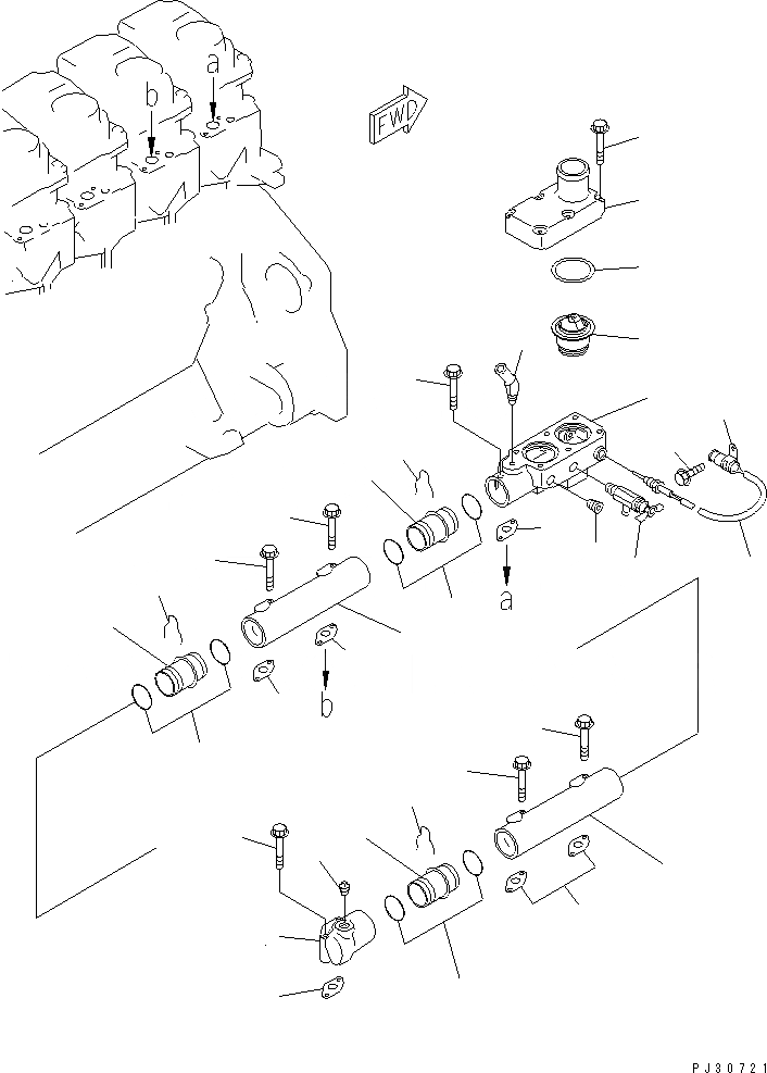 Схема запчастей Komatsu S6D125-1S-FA - ВОДЯНОЙ КОЛЛЕКТОР (С ДАТЧИК ТЕМПЕРАТУРЫ ВОДЫ)(№8-88) ДВИГАТЕЛЬ