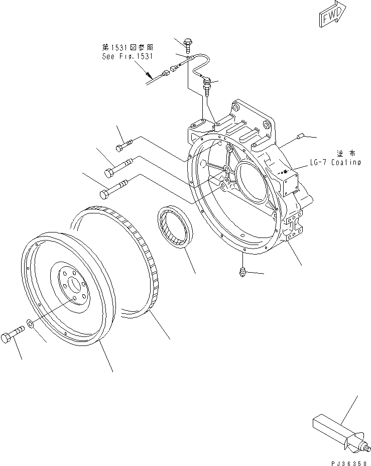 Схема запчастей Komatsu S6D125-1VV-FA - МАХОВИК И КАРТЕР МАХОВИКА(№-) ДВИГАТЕЛЬ
