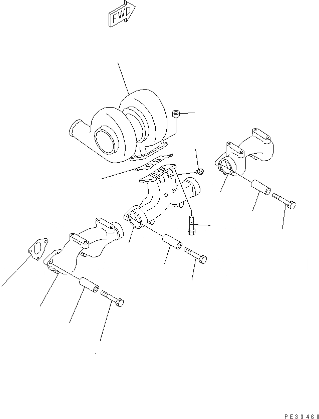 Схема запчастей Komatsu S6D125-1CC-FW - ВЫПУСКНОЙ КОЛЛЕКТОР И ТУРБОНАГНЕТАТЕЛЬ ДВИГАТЕЛЬ