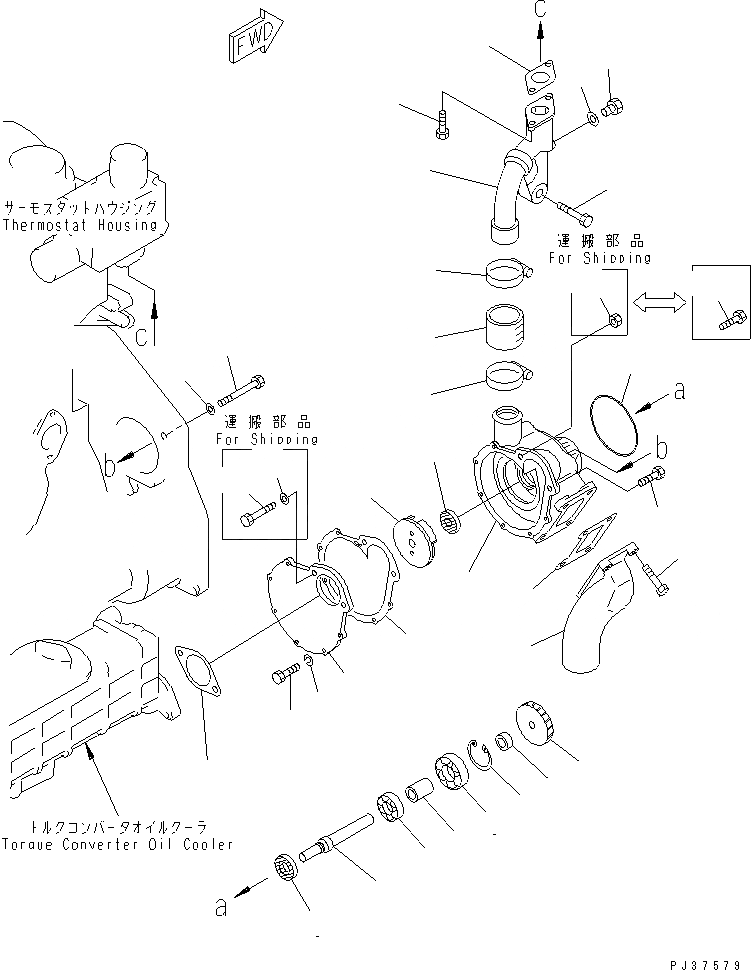 Схема запчастей Komatsu S6D125-1E-FA - ВОДЯНАЯ ПОМПА И КРЕПЛЕНИЕ(№79-) ДВИГАТЕЛЬ