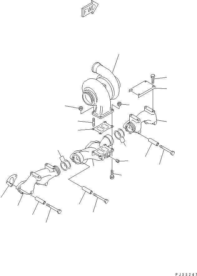 Схема запчастей Komatsu S6D125-1R-FA - ВЫПУСКНОЙ КОЛЛЕКТОР И ТУРБОНАГНЕТАТЕЛЬ (С ГОРНЫМ ТОРМОЗОМ)(№79-) ДВИГАТЕЛЬ