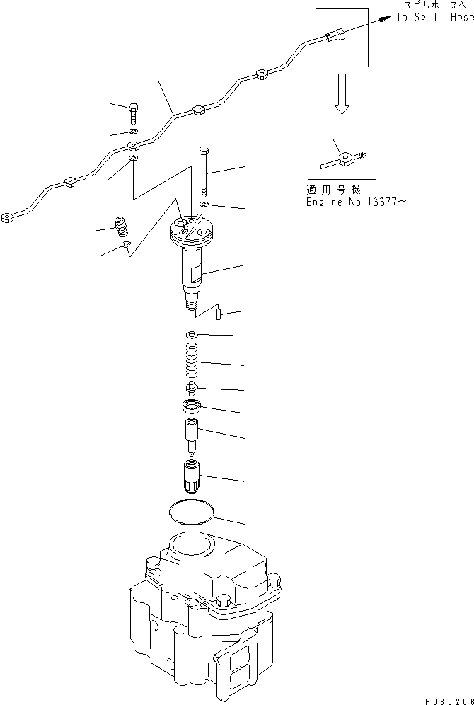Схема запчастей Komatsu S6D125-1C-FW - ТОПЛИВН. ФОРСУНКА И СЛИВНАЯ ТРУБКА(№-98) ДВИГАТЕЛЬ