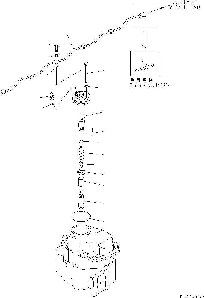 Схема запчастей Komatsu S6D125-1D-FE - ТОПЛИВН. ФОРСУНКА И СЛИВНАЯ ТРУБКА ДВИГАТЕЛЬ