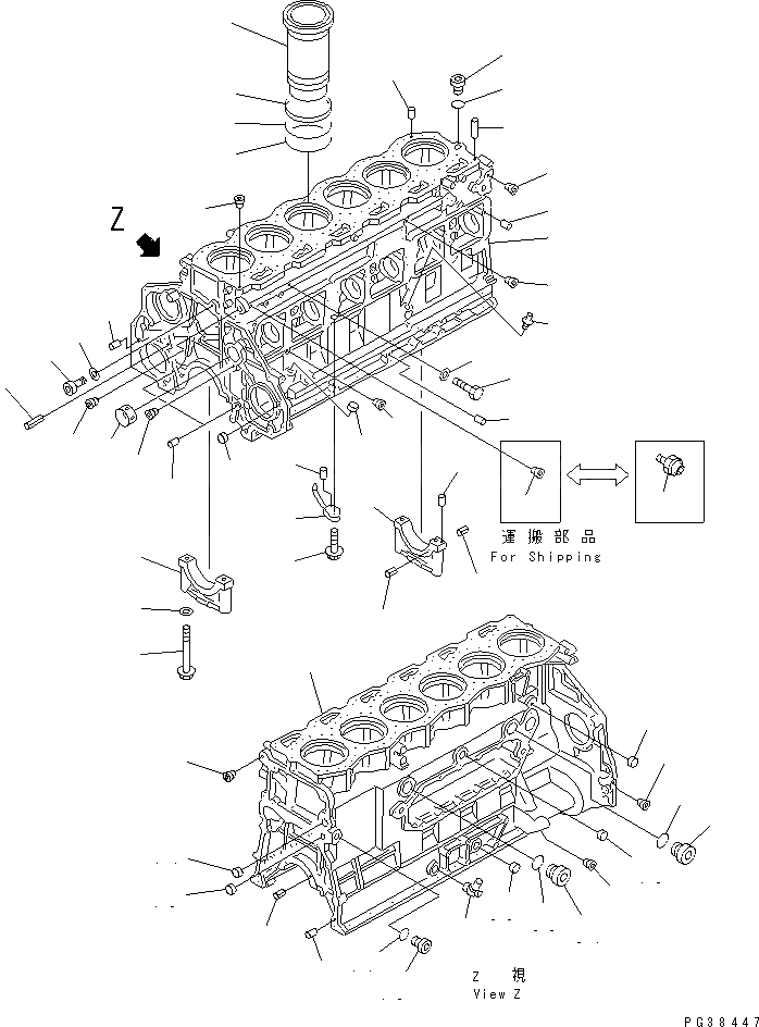Схема запчастей Komatsu S6D125-1AK - БЛОК ЦИЛИНДРОВ ДВИГАТЕЛЬ