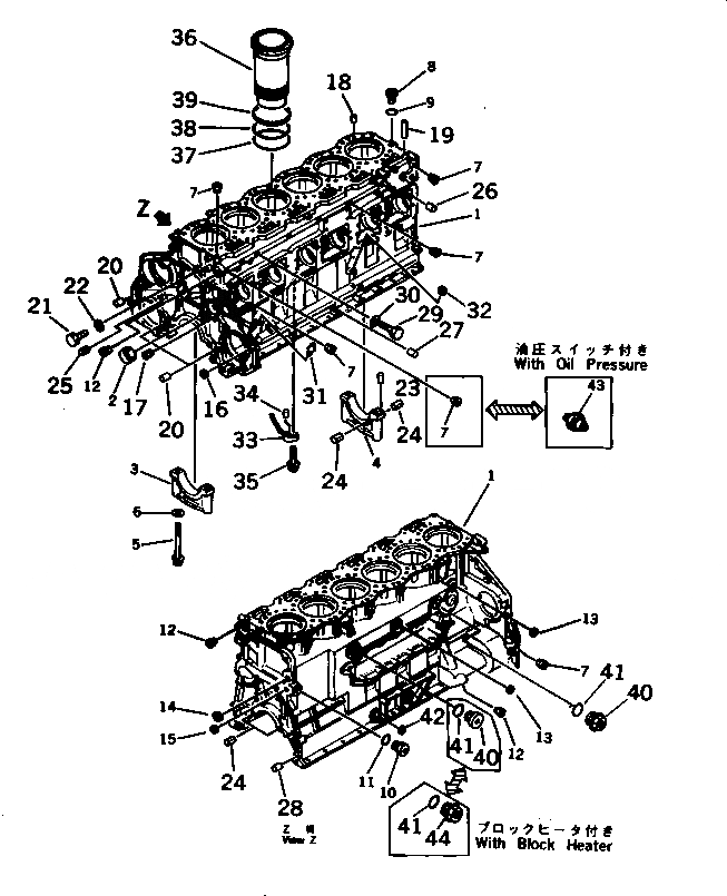 Схема запчастей Komatsu S6D125-1CC-C - БЛОК ЦИЛИНДРОВ БЛОК ЦИЛИНДРОВ