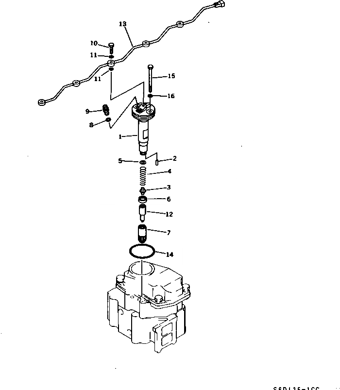 Схема запчастей Komatsu S6D125-1CC-C - ТОПЛИВН. ФОРСУНКА И СЛИВНАЯ ТРУБКА ТОПЛИВН. СИСТЕМА