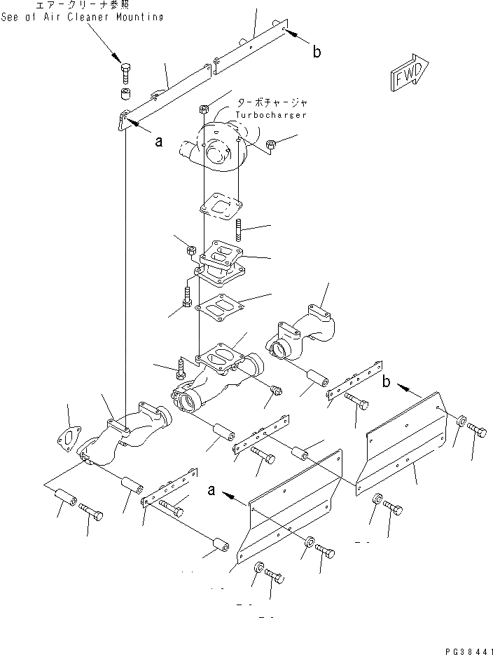 Схема запчастей Komatsu S6D125-1AF - ВЫПУСКНОЙ КОЛЛЕКТОР (С КРЫШКОЙ) ДВИГАТЕЛЬ
