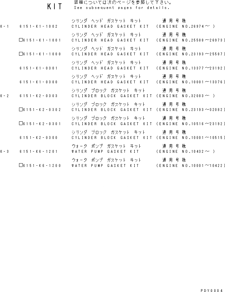 Схема запчастей Komatsu S6D125-1E - КОМПЛЕКТ ПРОКЛАДОК ДВИГАТЕЛЬ КОМПЛЕКТ
