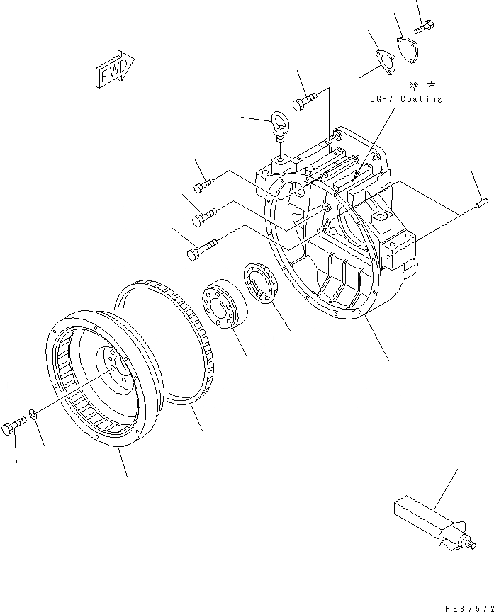 Схема запчастей Komatsu S6D125-1E - МАХОВИК И КАРТЕР МАХОВИКА БЛОК ЦИЛИНДРОВ