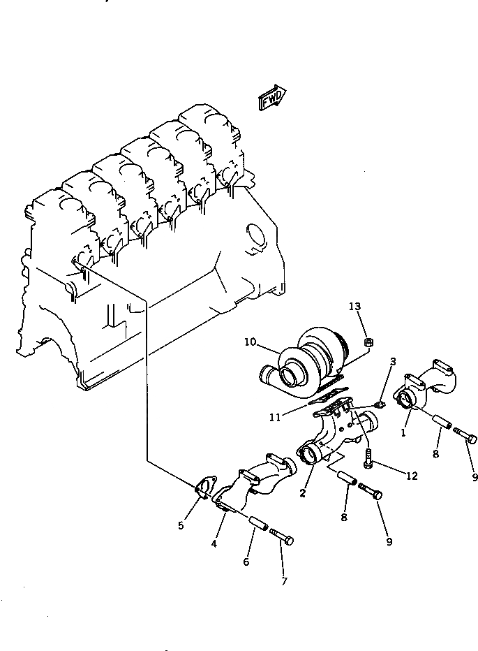 Схема запчастей Komatsu S6D125-1F - ВЫПУСКНОЙ КОЛЛЕКТОР И ТУРБОНАГНЕТАТЕЛЬ ГОЛОВКА ЦИЛИНДРОВ