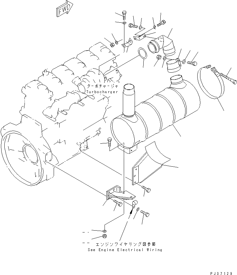 Схема запчастей Komatsu S6D125-1S - ГЛУШИТЕЛЬ И КРЕПЛЕНИЕ (МОРОЗОУСТОЙЧИВ. СПЕЦИФИКАЦИЯ)(№89-) ГОЛОВКА ЦИЛИНДРОВ