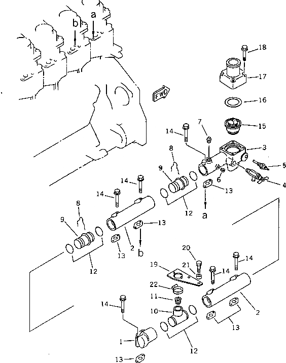 Схема запчастей Komatsu S6D125-1T - ВОДЯНОЙ КОЛЛЕКТОР И ТЕРМОСТАТ (МОРОЗОУСТОЙЧИВ. СПЕЦИФИКАЦИЯ)(№9-) ГОЛОВКА ЦИЛИНДРОВ