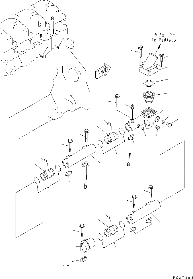 Схема запчастей Komatsu S6D125-1AD - ВОДЯНОЙ КОЛЛЕКТОР И ТЕРМОСТАТ ГОЛОВКА ЦИЛИНДРОВ