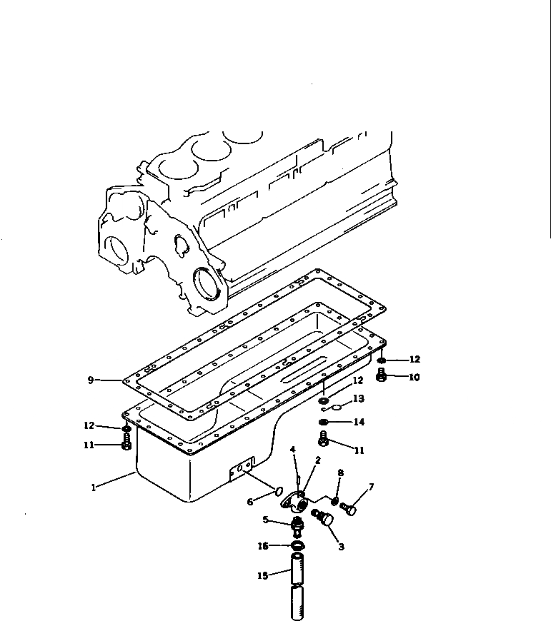 Схема запчастей Komatsu S6D125-1C - МАСЛЯНЫЙ ПОДДОН БЛОК ЦИЛИНДРОВ