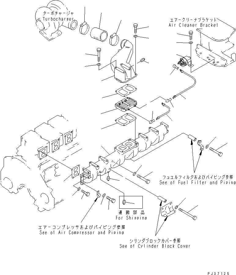 Схема запчастей Komatsu S6D125-1XX - ТРУБОПРОВОД ВПУСКА ВОЗДУХА И СОЕДИН-Е ГОЛОВКА ЦИЛИНДРОВ