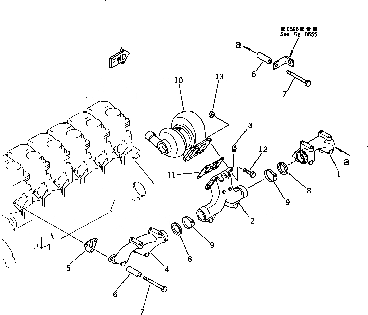 Схема запчастей Komatsu S6D125-1X - ВЫПУСКНОЙ КОЛЛЕКТОР И ТУРБОНАГНЕТАТЕЛЬ ГОЛОВКА ЦИЛИНДРОВ