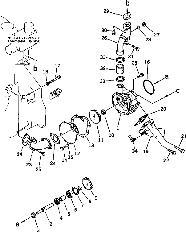 Схема запчастей Komatsu S6D125-1X - ВОДЯНАЯ ПОМПА И КРЕПЛЕНИЕ СИСТЕМА ОХЛАЖДЕНИЯ